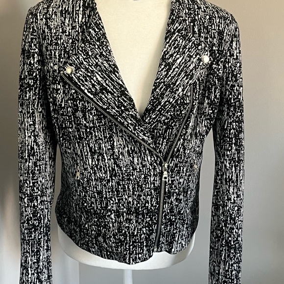 NWT Alice Hope Graphic Black & White Moto style diagonal zip blazer jacket - Picture 3 of 12